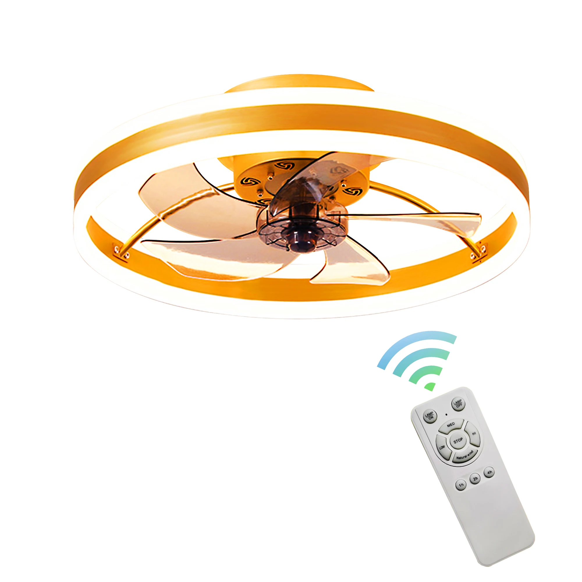 
Amazon Hot Sale Modern Remote Control Pink Cute Hanging Three-Color LED Ceiling Fan Lamp 