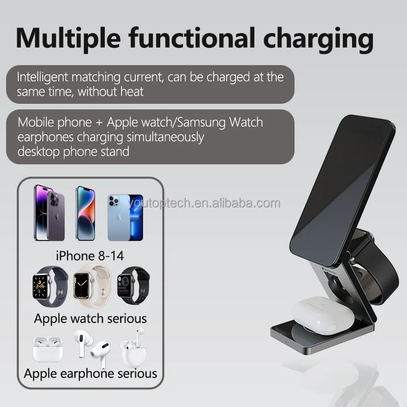 custom oem cyberpunk portable folding 3in1 magnetic 3 in one 1 charger wireless quick charging stand dock station