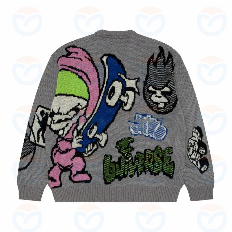 Custom OEM wool Intarsia knit jacquard pullover Embroidery logo knitted cotton oversized knitwear sweater for man