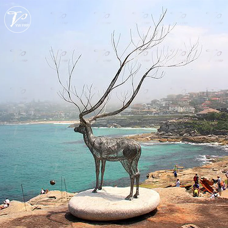Custom Popular Abstract Stainless Steel Wire Deer Ornament Statue Metal Art Craft Animal Sculpture