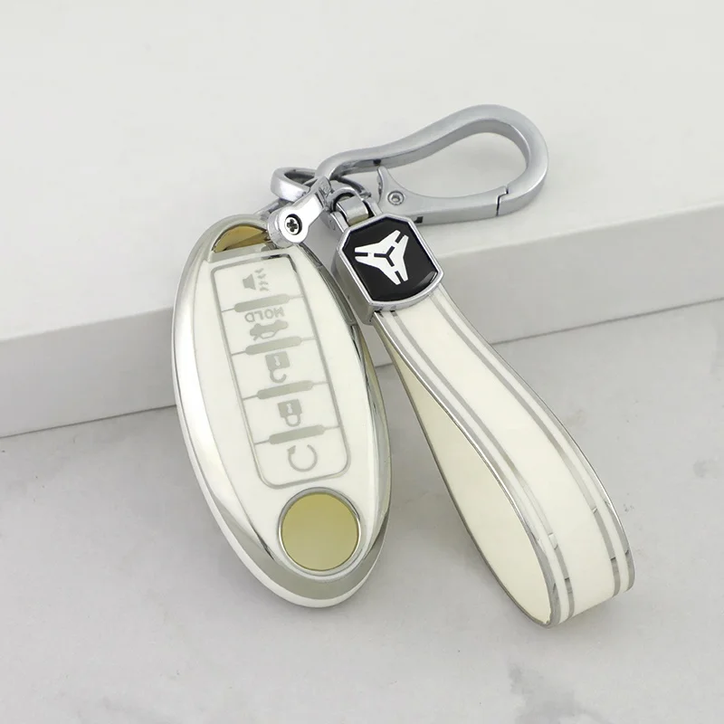 Silver Edge Tpu Car Key Cover&keychain Fob Case For Nissan note Qashqai Pathfinder Rogue Versa Murano Infiniti Q50 accessories