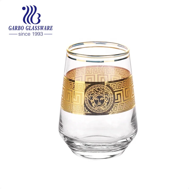 Factory Luxurious High-end Brand LOGO Customized Design Ion-plating Golden Rim Decal Hand Blown Crystal Glass Water Drinking Cup