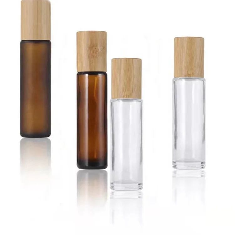 Popular 5ml 10ml 15ml matte clear amber roller bottles essential oil glass roller on bottle with bamboo cap