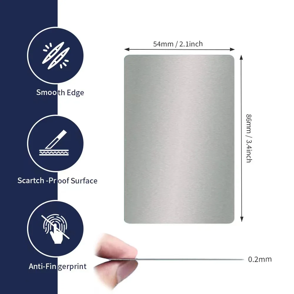 Good Price 0.2mm 0.8mm Customized Logo Standard Aluminum Blank Metal Business Cards Fibre laser engraving metal card