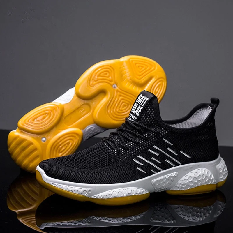 fly woven light sport running men shoes breathable comfort lace-up non-slip man sneakers wholesale shoes