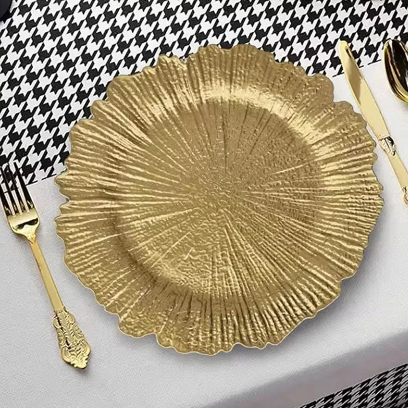 Custom Gold Charger Plates For Dinner Plates Plastic Tray Decorative Plates For Table Setting Thanksgiving Wedding