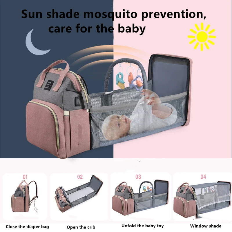 2022 New Folding Backpack Large Capacity Portable Shade Send Toys mummy diaper bag with changing station