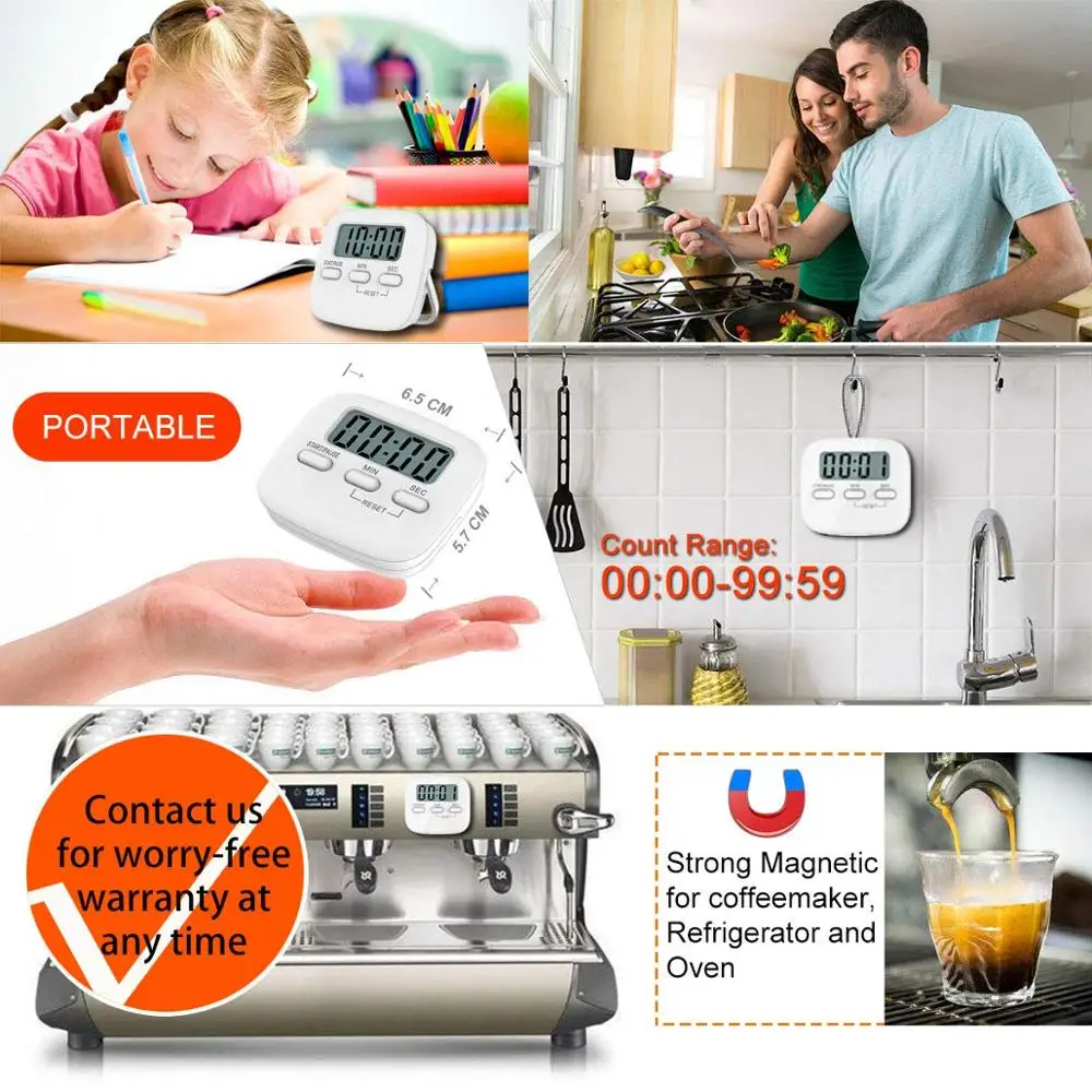 
Hot Sale Digital Kitchen Timer Magnetic Countdown Stopwatch Timer With Loud Alarm, Big Digit, Back Stand, Hanging Hole 