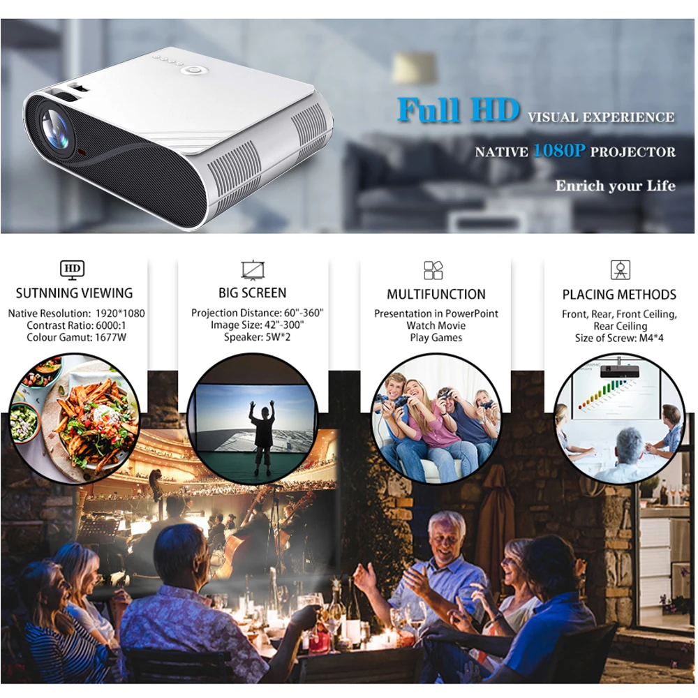 [Aliexpress New 6800 Lumens 1080p Projector] Hot selling Native 1080p Full HD 4K LED LCD Portable Home Theater Projector