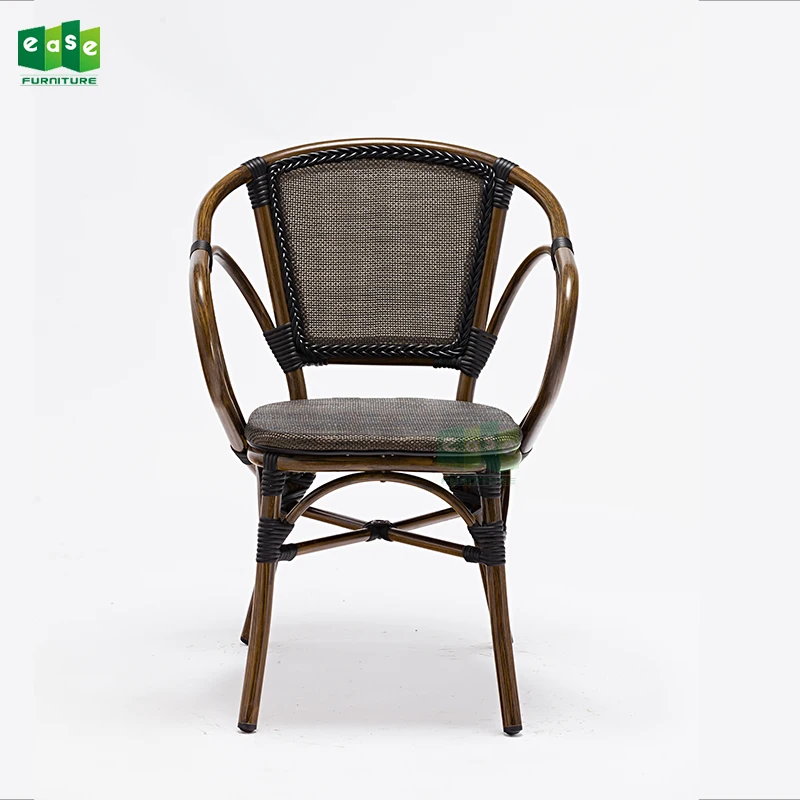 (E7078) Штабелируемые уличные сетчатые тканевые черные металлические стулья для бистро мебель для кафе