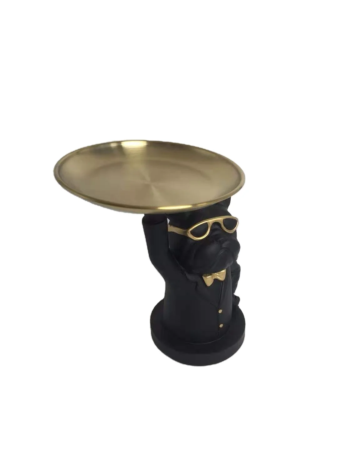 HOT SELLING POLYRESIN CUTE ANIMAL BULLDOG HOLDING CANDY KEYT METAL PLATE HOUSE DECORATIVE STATUE HOLIDAY GIVEAWAY GIFT TOY DOLL