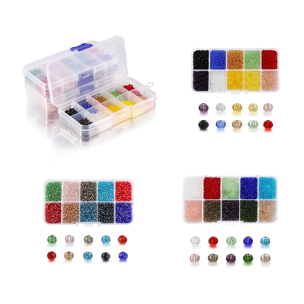 
3000pcs/3mm Box Set Faceted Shiny Czech Crystal Austria Seed Charm Glass Bicone Beads Loose Spacer Stone for DIY Jewelry Making 