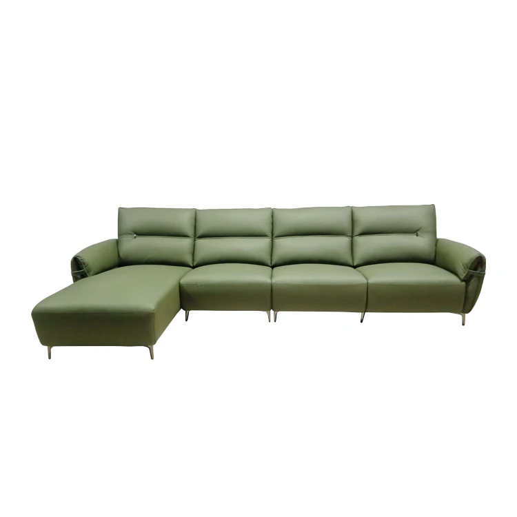 2024 Latest Design 4-Seat luxury modern green color Leather L-Shape Home Couch Newest Sofa Set for apartment
