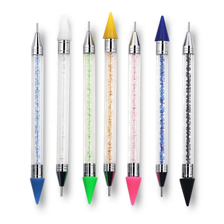 Wholesale Double-head Silicone Glitter Handle Dotting Pen Nail Art Rhinestones Pick-up Pen Brushes