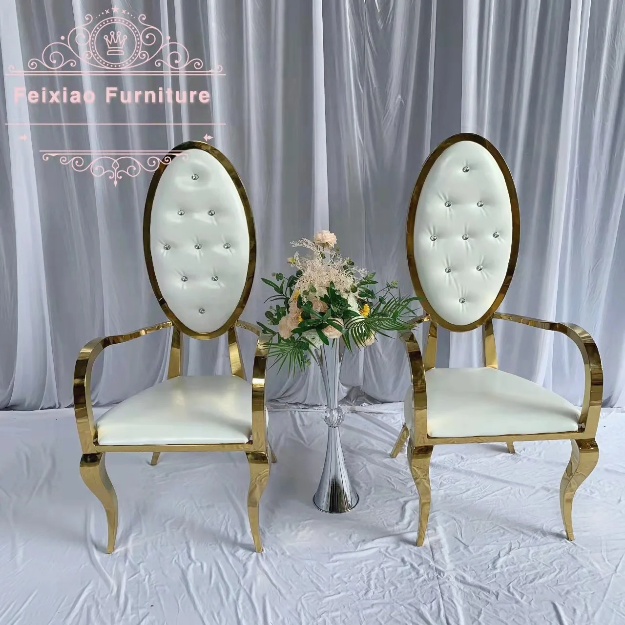 stainless steel design wholesale bride and groom wedding chairs with arms