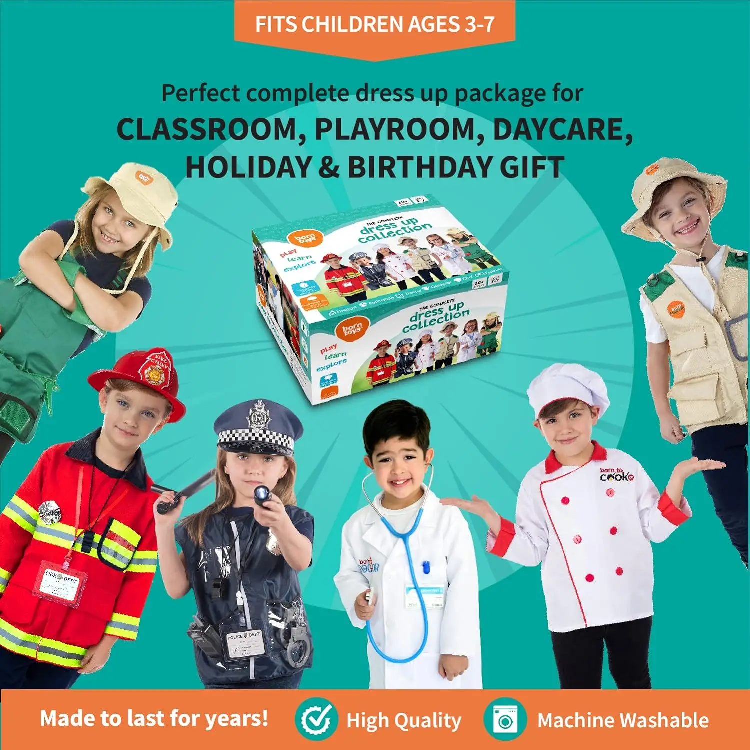 Kids uniform party fancy dress costumes Washable children role play costume for age 3-7 dress up and pretend play toy gift set