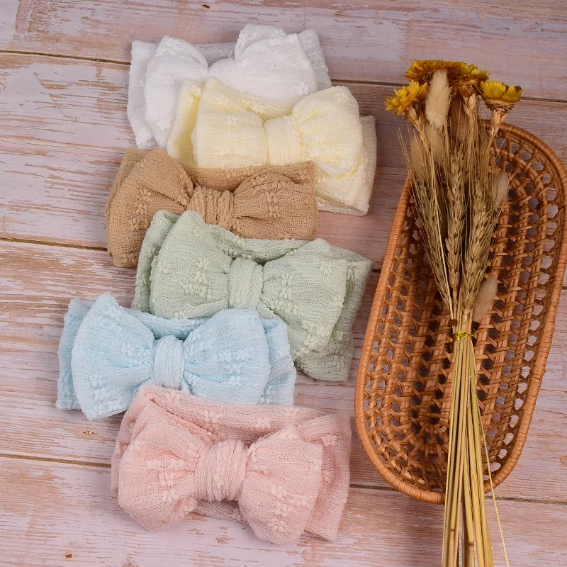 YiYuan Hot Sale Toddler Soft Lace Fabric Headwraps Wide Elastic Turban Hairbands Baby Girl Hair Bow Children Hair Accessories