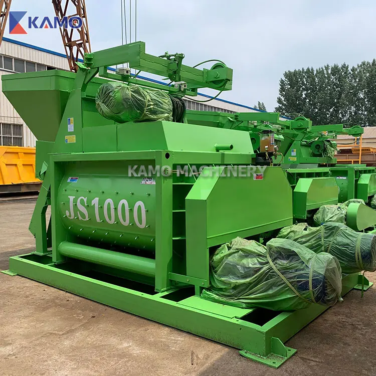 50m3/h Concrete Batching Plant Universal Horizontal Double Shaft Mixer With Lift JS1000 Concrete Mixer