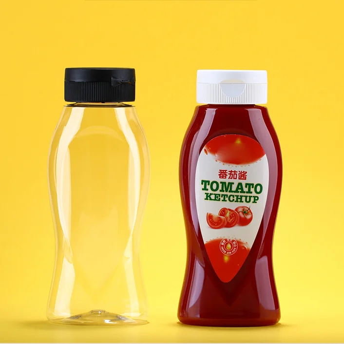 Free Sample 450ml Transparent PET Squeeze Tomato sauce barbecue sauce chili sauce Plastic Bottle ketchup bottle