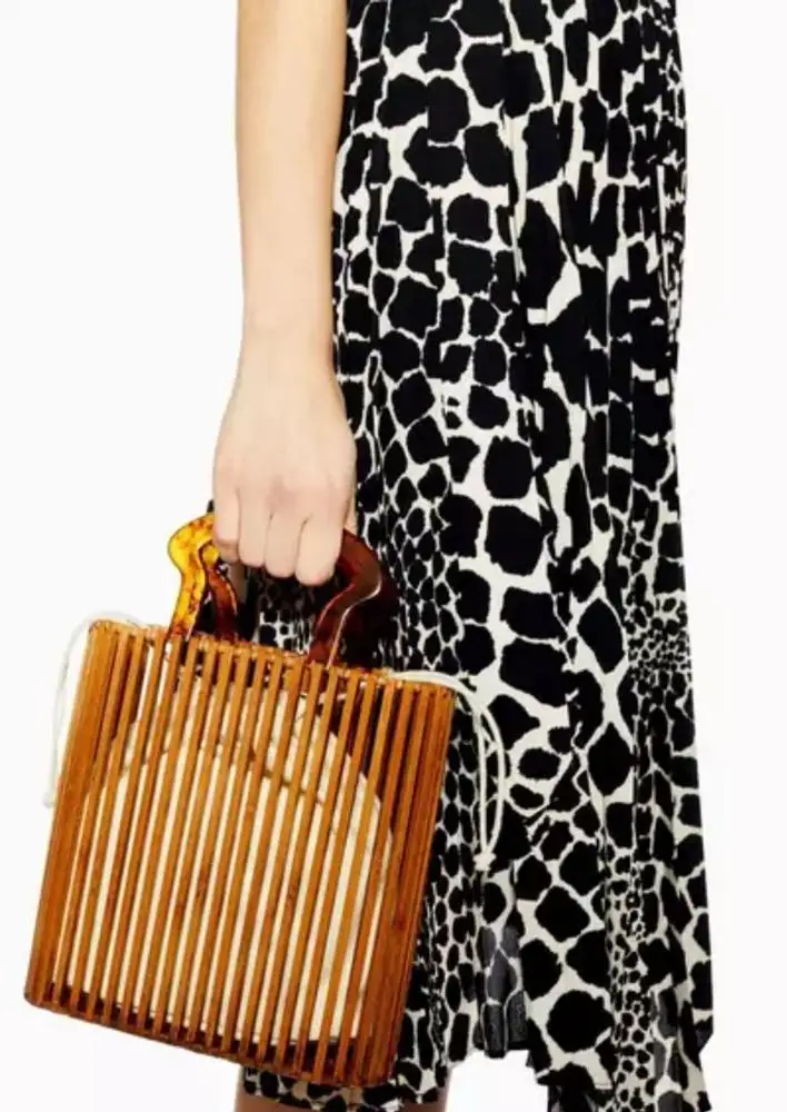 Natural Bamboo Clutch Bag Straw Woven Round Handbag For Women Hollow Out Bamboo Basket Bag Round Handbag For Women Hollow Out