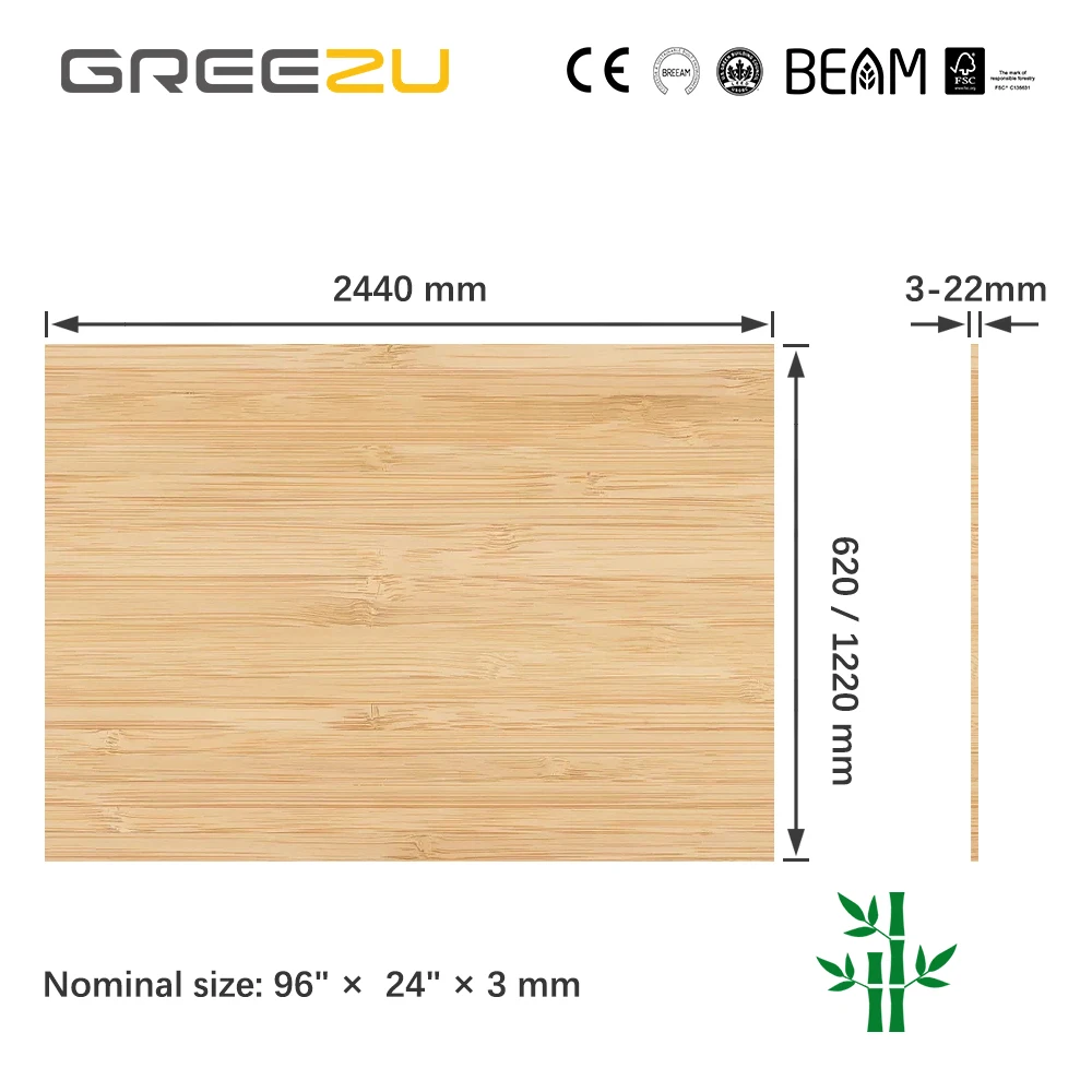 Greezu custom thickness 3- 45mm bamboo furniture panel Bamboo Ply board Natural bambu panels  laminated Bamboo plywood sheet