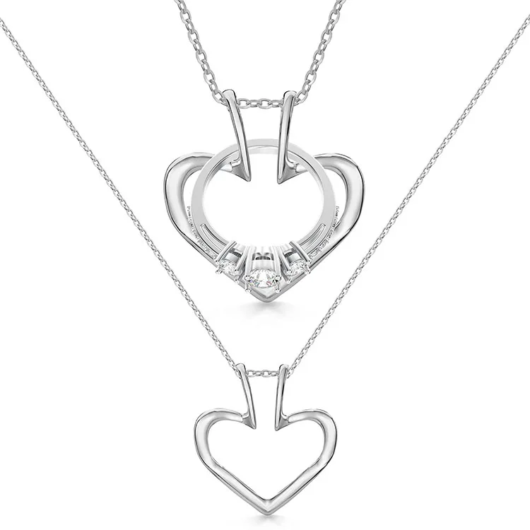 G2635 Wholesale Collier En Acier Inoxydable Stainless Steel Magic Keeper Open Heart Shaped Pendant Ring Holder Necklaces Jewelry