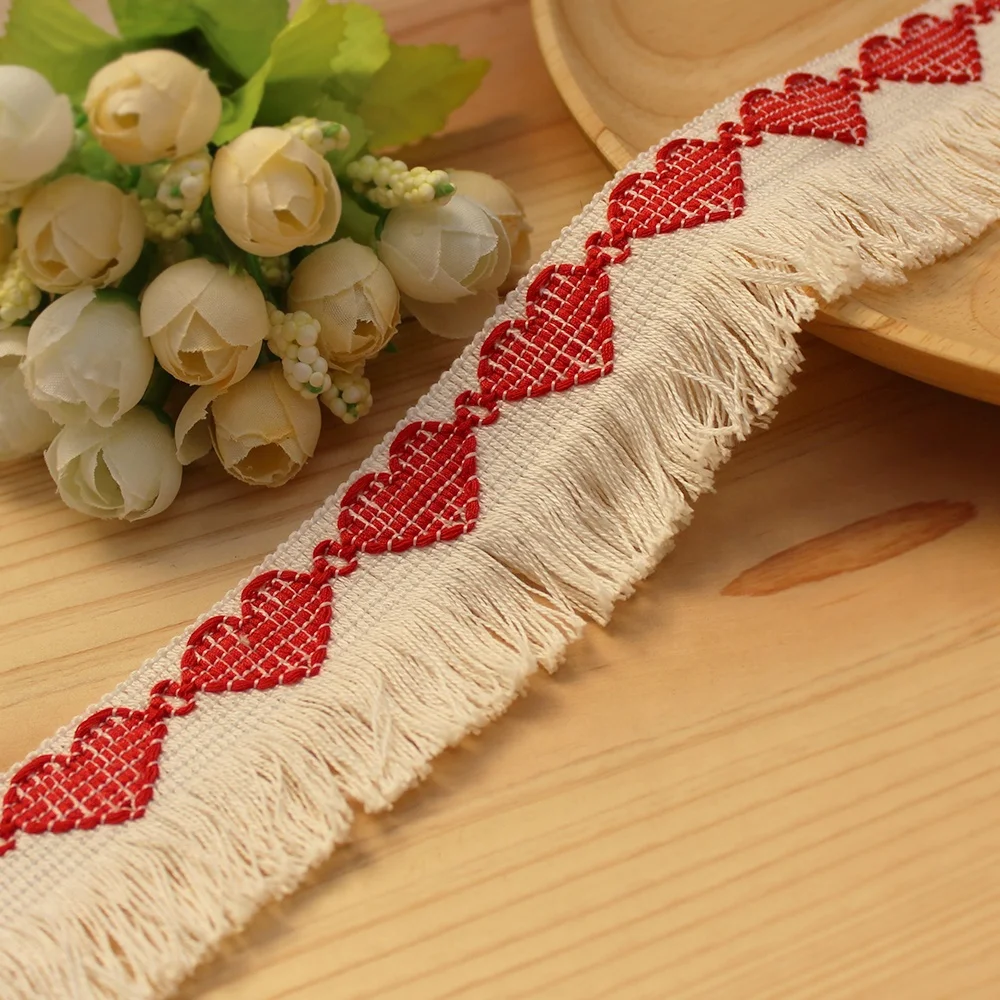 customized heart pattern tassel cotton fringe valentine festival crafty trims