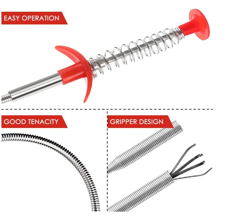 23inch 63inch Sewer Dredging Tools Sink Spring Pipe Dredging Tool Drain Clog Remover Solid Hair Drain Relief Auger
