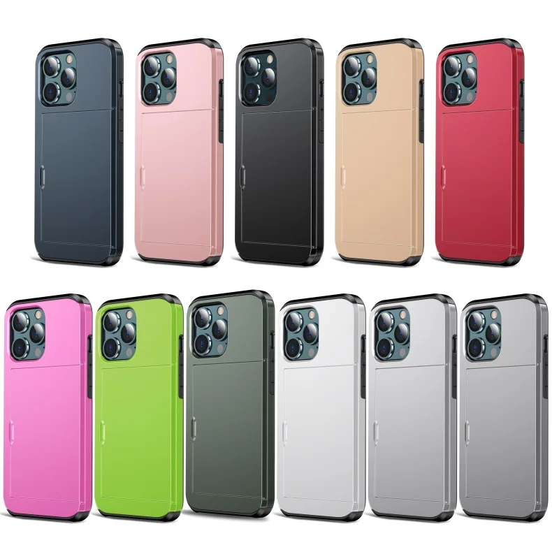 Hot Selling Slide Card Slots Design Hard PC + Soft TPU Anti-fall Protective Phone Case For iphone 13