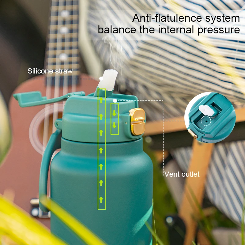 Customized Logo Large Capacity Sport Straw Flask Vacuum Stainless Steel Water Thermo With Handle Thermal Bottle