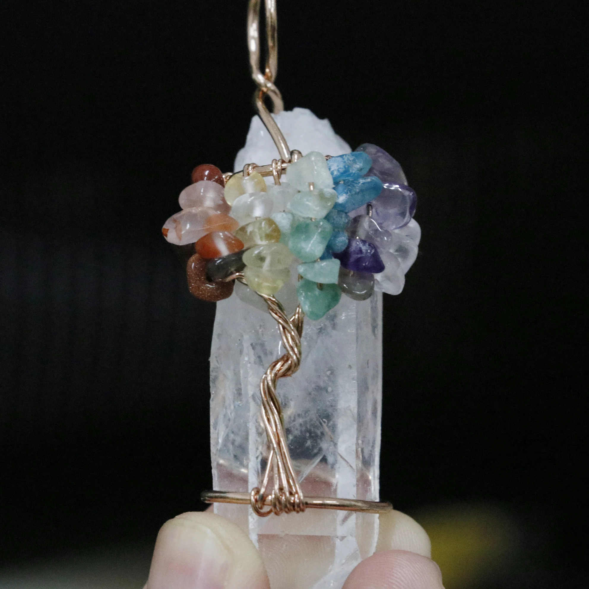Wholesale Natural Crystal Pendant Crystal Tree  Original Stone Hexagonal Prism Quartz Pendant