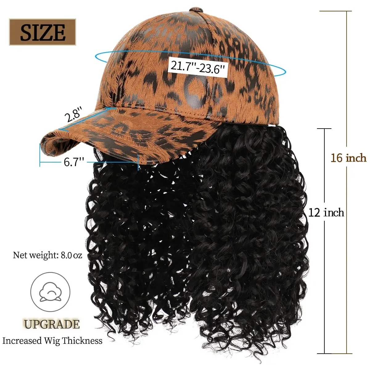 Natural Black/Brown Auburn Lace Cap Wig Synthetic Short Afro Kinky Curly Cosplay Style for Women Baseball Cap Wig with Hair