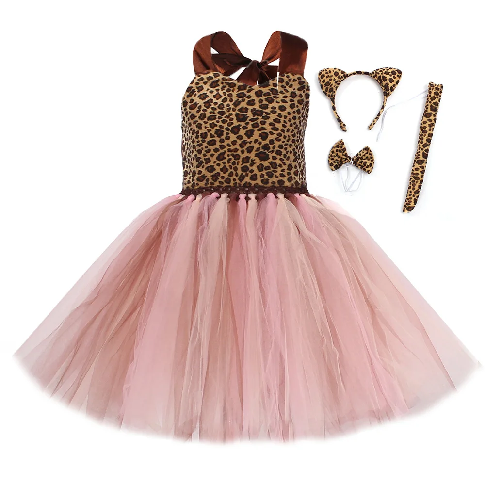 Halloween Animal World Cow Tiger Girl Dress mesh dress elegant cow print girls dresses