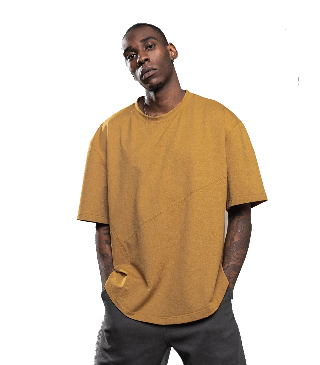 Summer custom plain casual printing thick cotton mens dropped shoulder longline basic t shirt