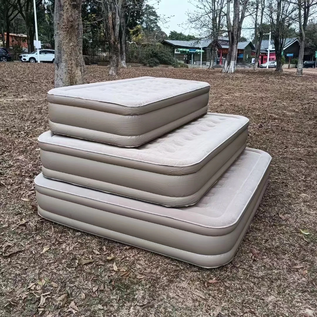 Factory Air Bed Twin Full King Size PVC Inflatable Mattress With Built In Pump Flocking Mattress  for camping Outdoor and indoor