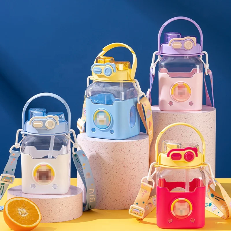 Eco Friendly New Products 1000ml Double Drink Cute Kawaii Kids Logo Plastic Water Bottle for With Straw