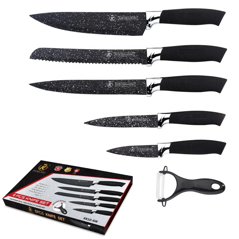 Kitchen King 6-piece kitchen knife set with peeler knife set box matte black knife set dishwasher safe