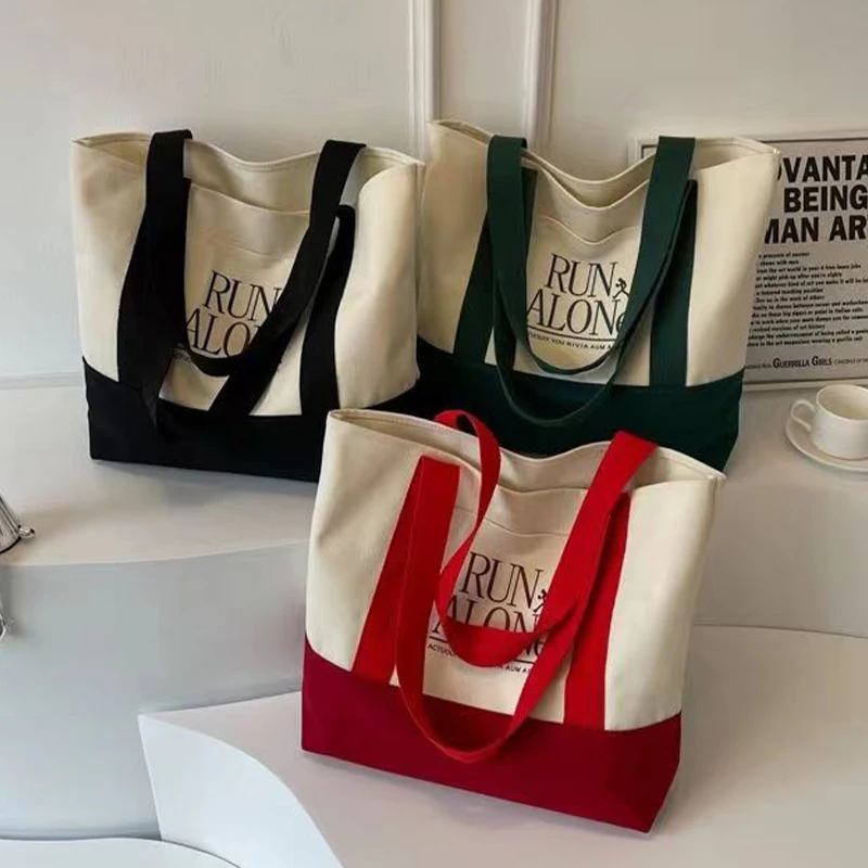 New Style Fashion Eco Friendly Shopping Women Grocery Canvas Tote Bag with Pocket Cotton Tote with Bags Custom Printed Logo