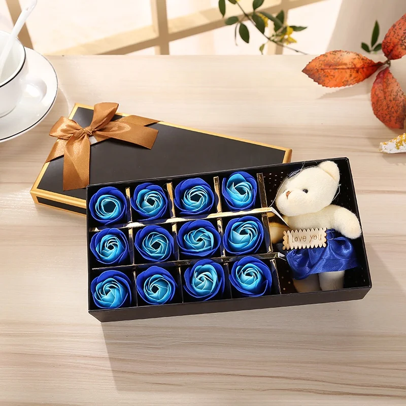 Мыльные розы с милым медведем, набор кукол, ароматизированное банное мыло, розы, лепестки цветов, подарочная коробка