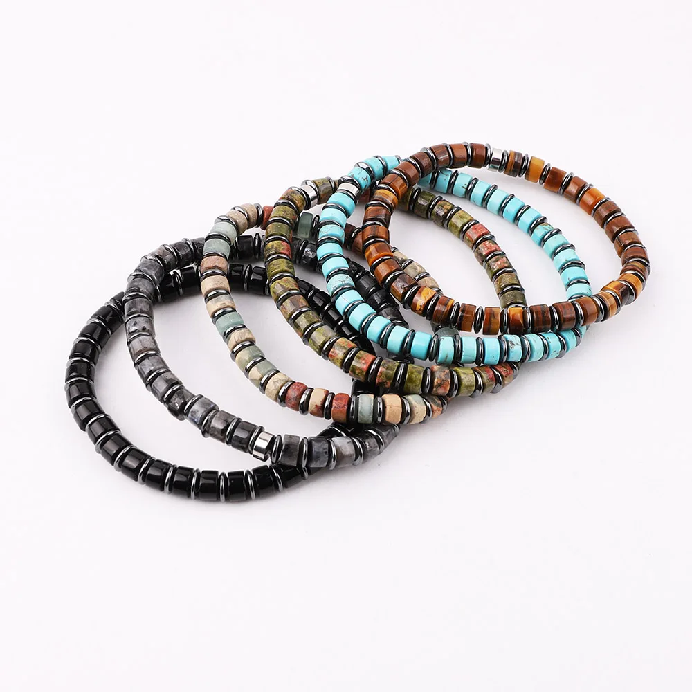 New Design Men Bracelet Natural Stone Hematite Beaded Elastic Bracelet Man JBS12626