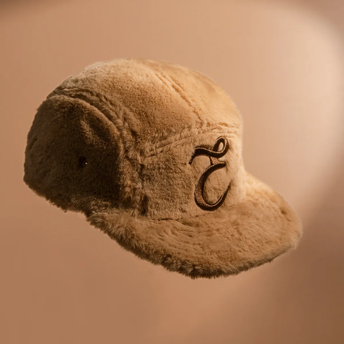 Wholesale Warm Winter Outdoor Camp Hat Furry Faux  Fluffy Plush Fur Custom Embroidery Logo 5 panel camper cap  For Women