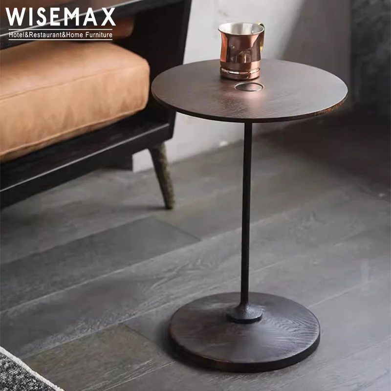 WISEMAX FURNITURE Industry design sofa corner table wooden frame old color modern round coffee table for living room restaurant