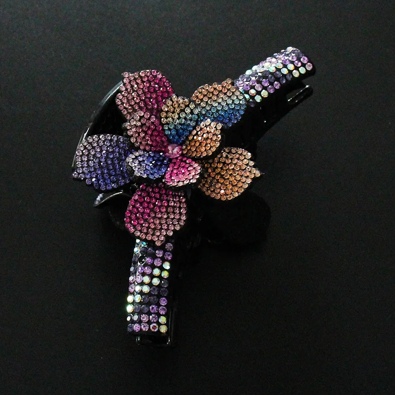New Design Women Luxury Rhinestone Flower Hair Claws Hair Crab Hairpins Ladies Large Size Ponytail Hair Clips Fashion