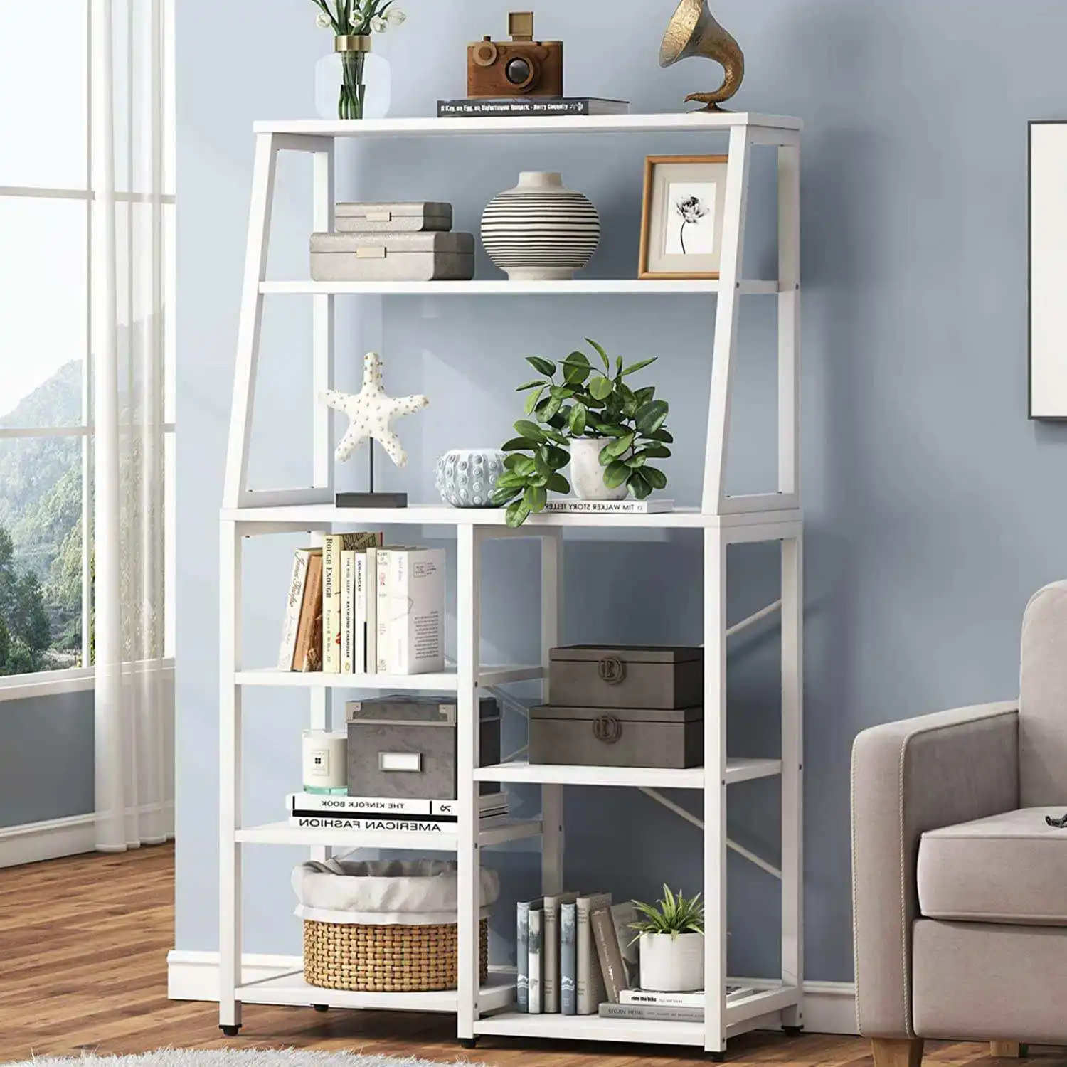 Industrial Bookshelf  8-Tier Bookcase Storage Shelves Organizer Modern Etagere Bookshelf Display Rack