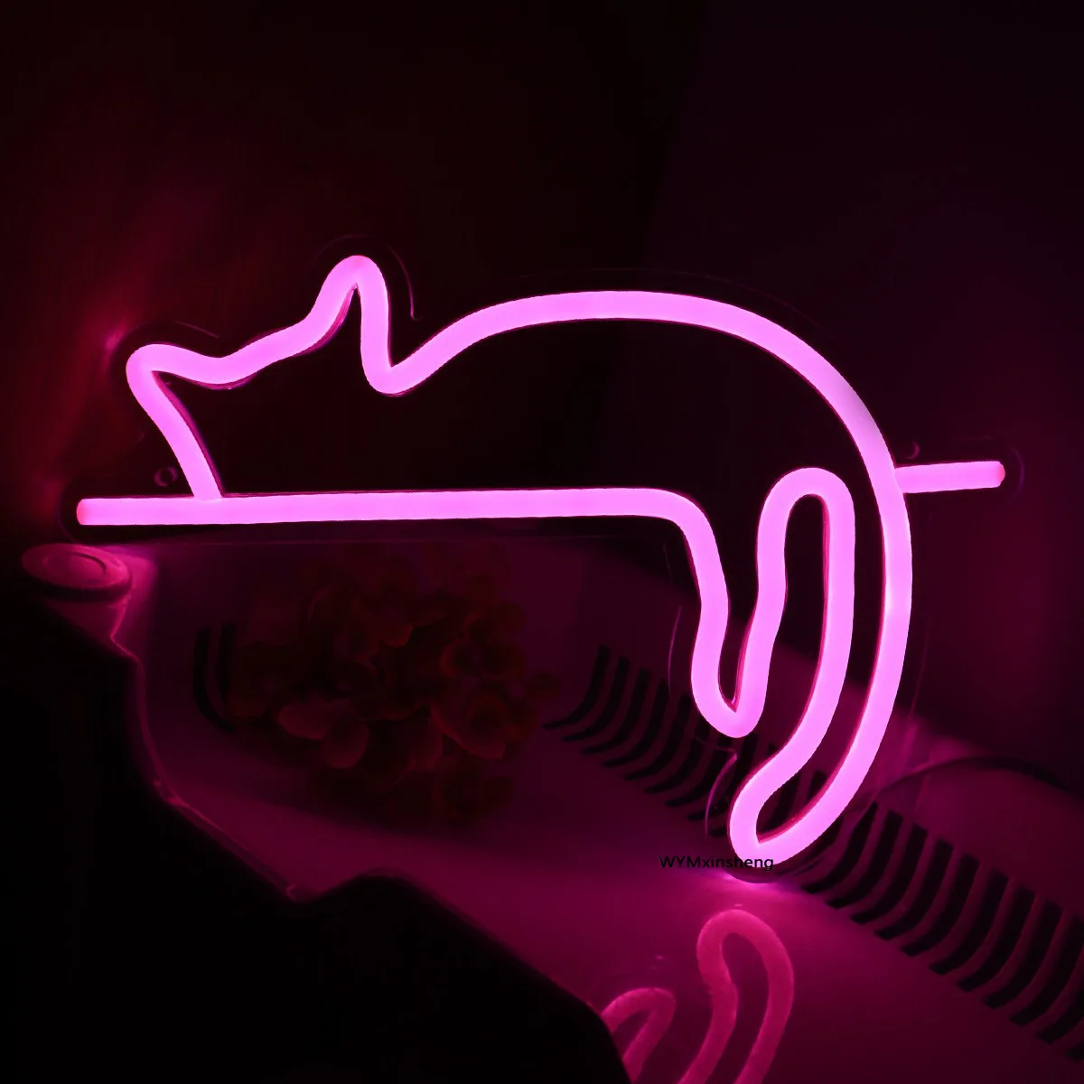 Custom Designed Pink LED Neon Light Cute Sleeping Cat Wall Decor for Bedroom USB Art On/Off Switch 5V Plastic Lamp Body