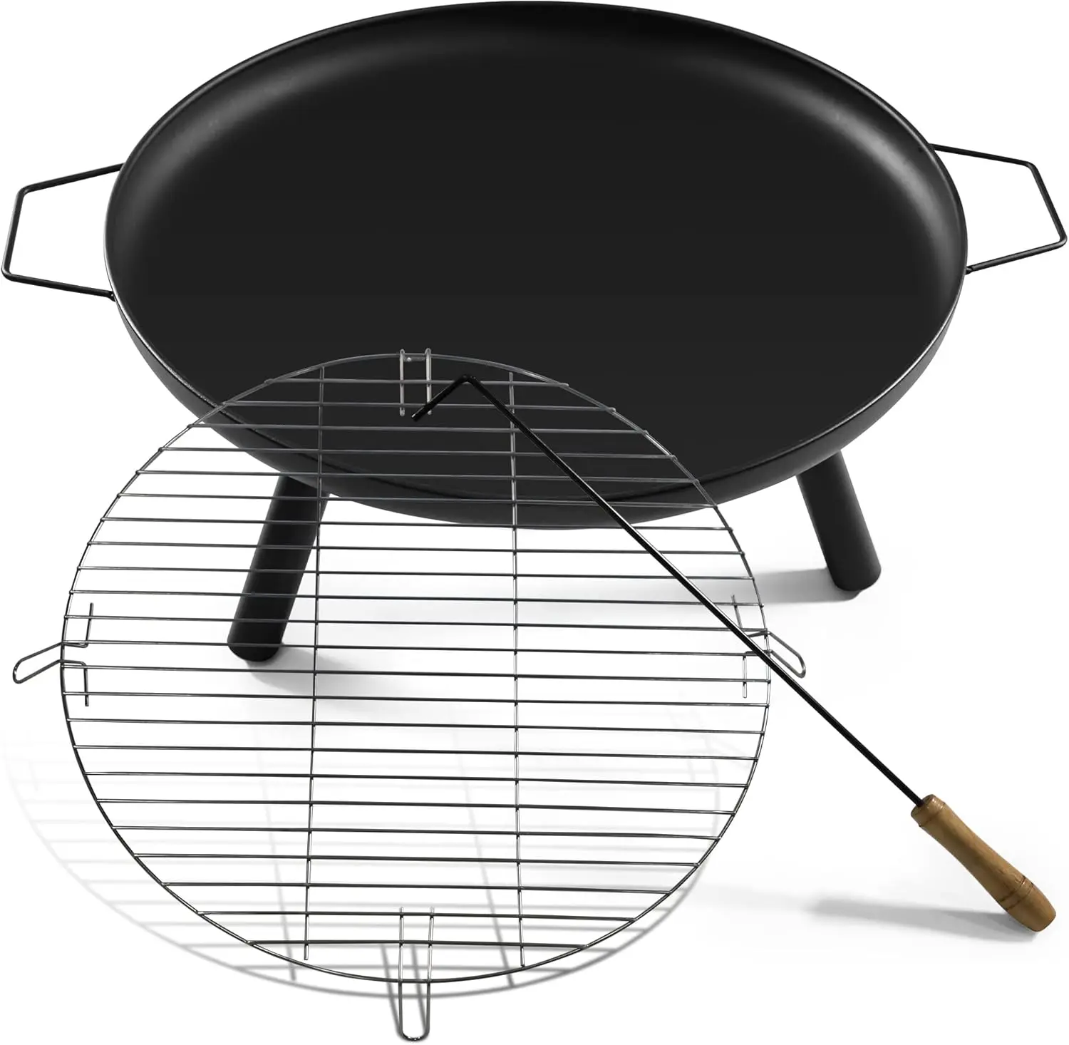 Outdoor Feuerschale Tripod Fire Pit Bowl 24 in Round Firepit with Grill and Fireplace poker for BBQ