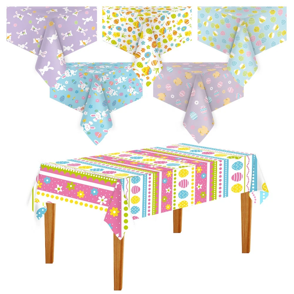 Disposable Plastic Tablecloths Easter Bunny Tablecloth Easter Table Cover Printing Rabbit Eggs Modern Dinner Table Cloth Party