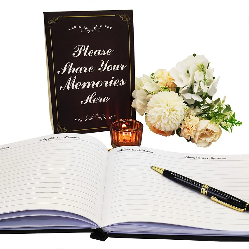 PU Cover Paper Cover Wooden Cover In Loving Memory Funeral Guest Book For Funeral Custom Printing