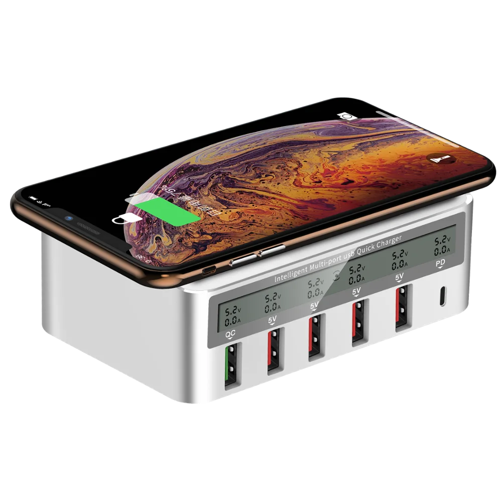  Многофункциональный умный зарядное устройство с 6 портами USB 18w2.4a Беспроводное для мобильного