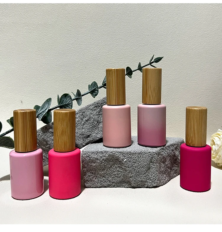5ml 8ml 10ml 12ml 15ml Eco-friendly Empty Round Shape Nail Polish Glass Bottle With Bamboo Brush Cap